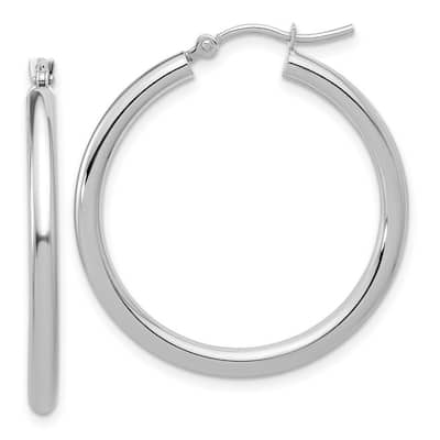 Curata 14k White Gold Polished Lightweight Tube Hoop Earrings - 30x32mm