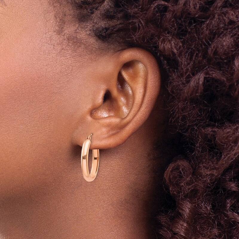 Curata 10k Rose Gold Polished Half round Oval Hoop Earrings - 26x4mm