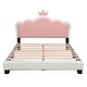 preview thumbnail 13 of 37, Twin Upholstered Platform Bed with Crown-Shaped Headboard, Pink & White Princess Design, Sturdy PU Leather Frame