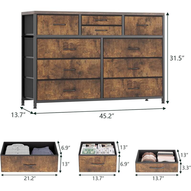 10 Drawer Dresser,TV Stand Entertainment Center Fabric Storage
