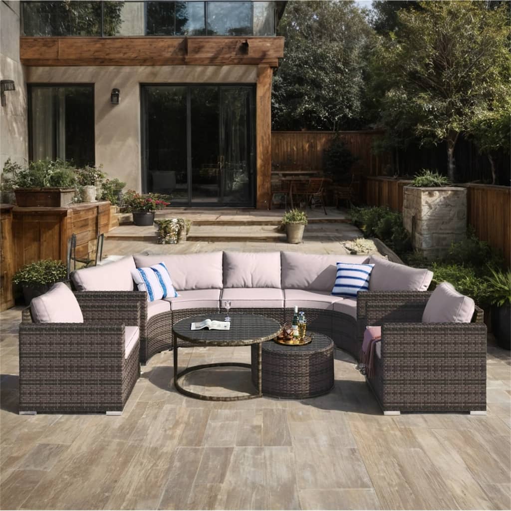 9 Pieces Outdoor Wicker Sofa Set with 2 Coffee Tables for 7 People