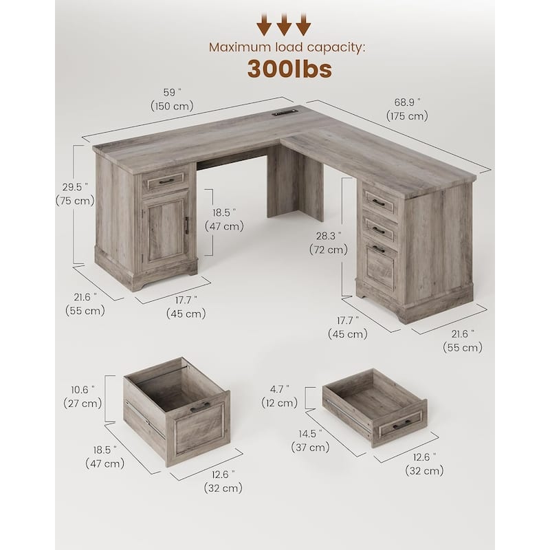 Executive L Shaped Desk Office Desk Drawers Storage Drawers Cabinet