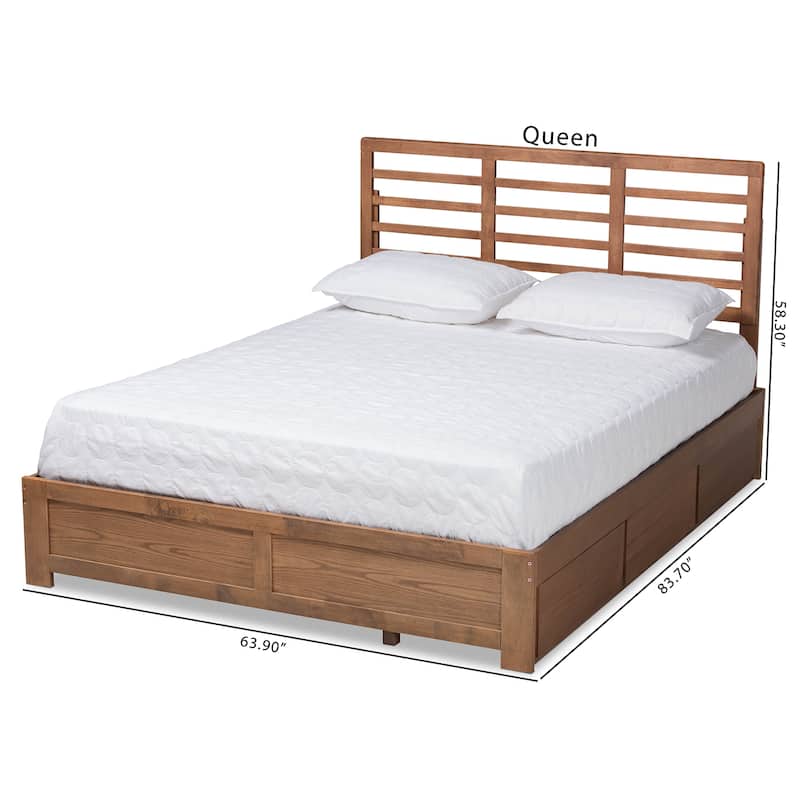 Piera Ash Brown Finished Wood 3-Drawer Platform Storage Bed