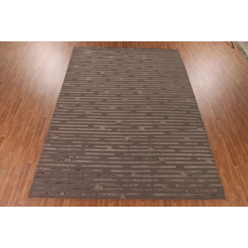 Striped Nepalese Oriental Large Area Rug Handmade Wool Carpet - 10'1" x 13'7"