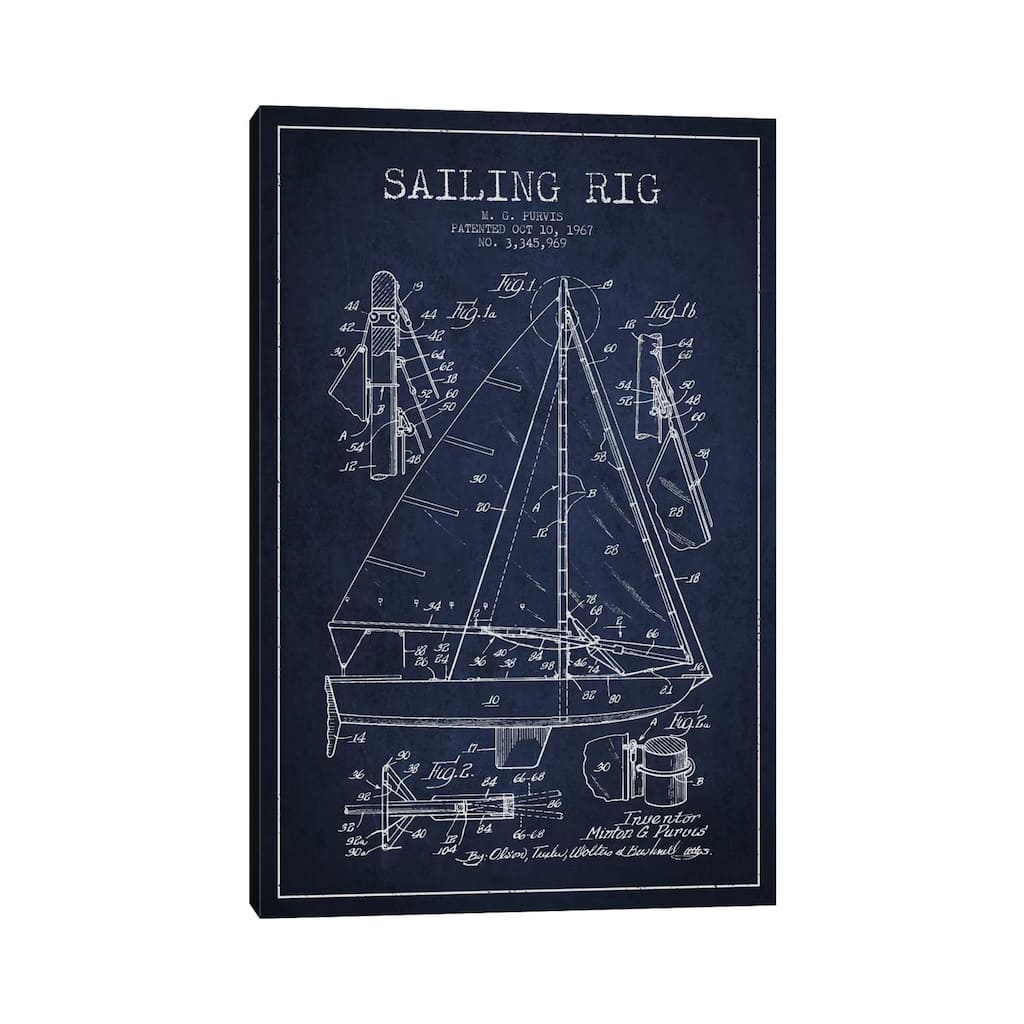 iCanvas "Sailboat Navy Blue Patent Blueprint" by Aged Pixel Canvas Print