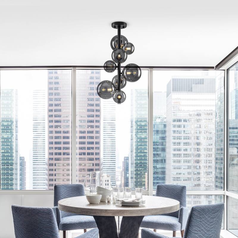 8 Lights Modern Semi-Flush Mount Ceiling Light Smoky Gray Glass Globe