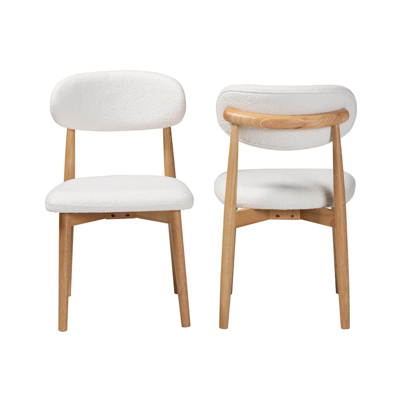 Wattsu Boucle Fabric Dining Chair - Mid-Century Modern Side Chair with Solid Wood Frame and Rounded Back, Natural and White