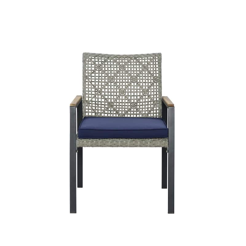 Modern 5-Piece Outdoor Patio Dining Set Acacia Wood Table and PE Rattan Chairs for Garden Furniture