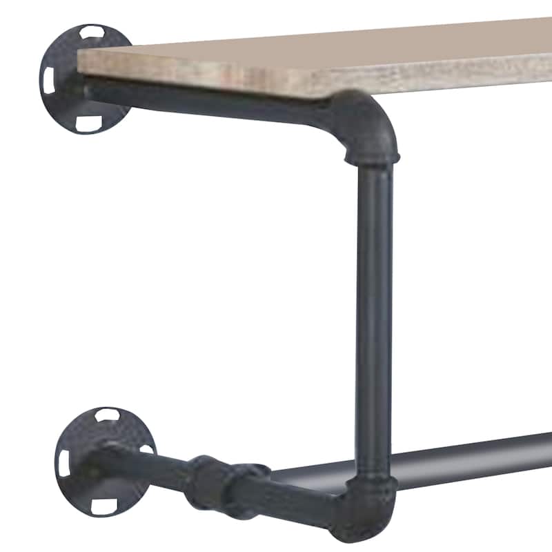 Wooden Wall Rack with Tubular Metal Frame, Brown and Black