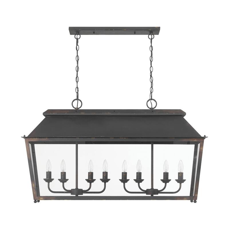 Abingdon 8 Light Linear Pendant in Antique Black Iron with Clear Glass - Silver