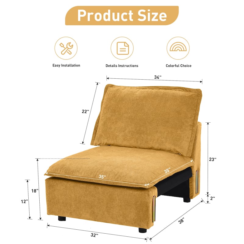 Modular Sectional Sofa, Modern Comfy Cloud Sofa Couch, Corduroy Rainbow Deep Seat Sofa with Movable Cushion