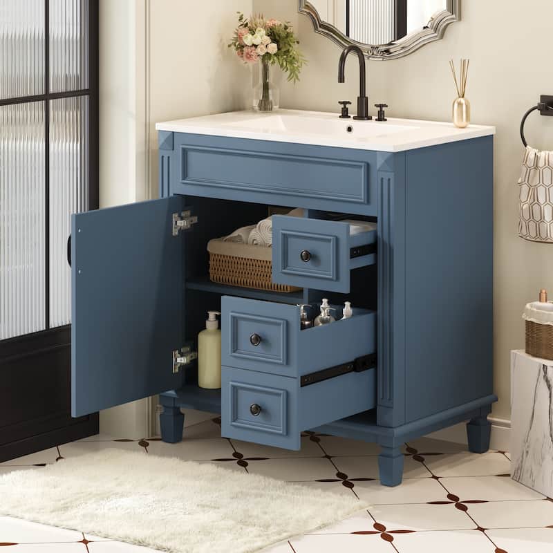 GDF Studio - Belcourt Modern Bathroom Vanity with Ceramic Sink, 2 Storage Drawers and Adjustable Shelf