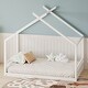 preview thumbnail 1 of 5, Roomfitters Twin Size Montessori House Bed Frame with Headboard and Footboard, Wooden Floor Bed with Fence Design, White White - Twin