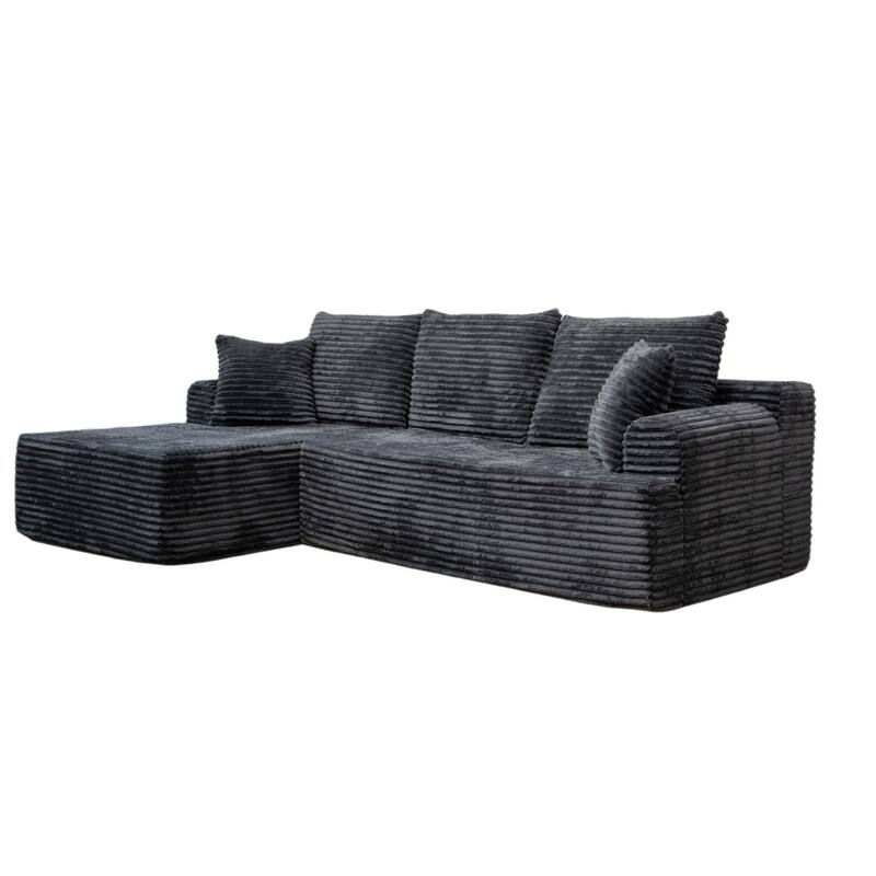 95.2" Modern L-Shaped Corduroy Sectional Sofa, No Assembly Reqired