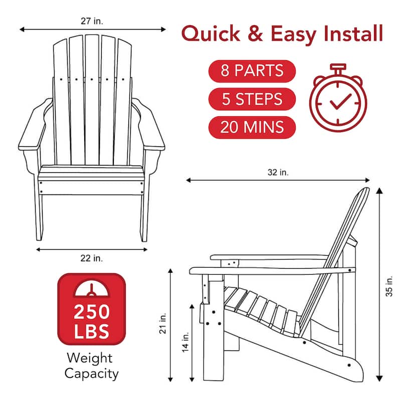 Laguna Outdoor Weather Resistant Wood Patio Adirondack Wood Chair