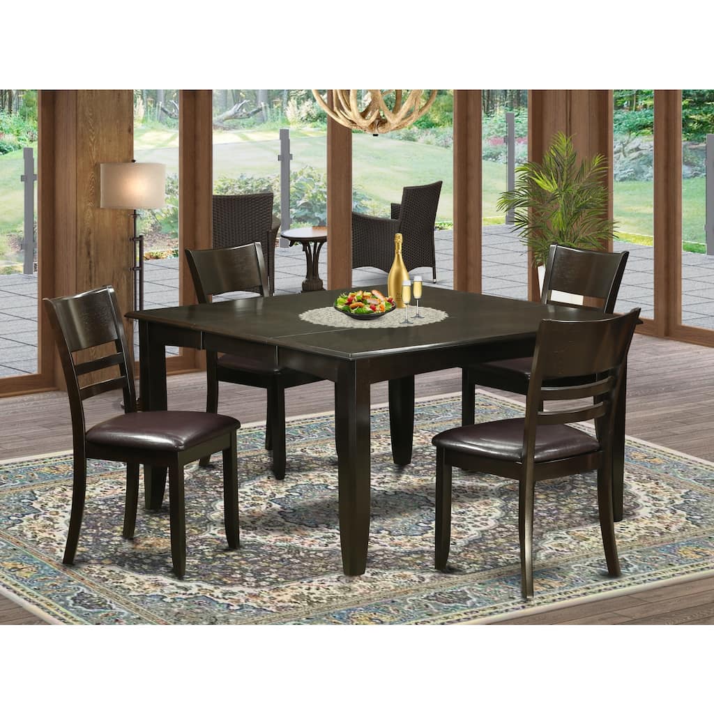 HomeStock 5-Piece Square Cappuccino Finish Solid Wood Top Dining Table with 4 Chairs
