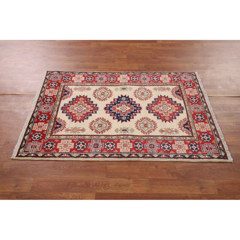 Ivory Kazak Foyer Rug Hand-Knotted Wool Carpet - 2'9" x 4'1"