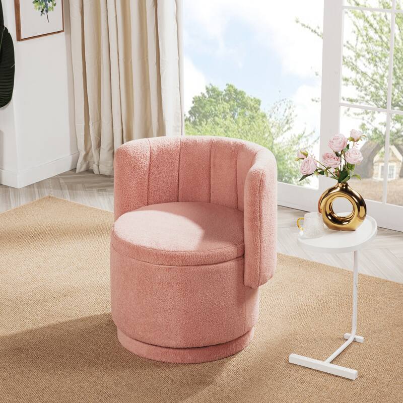 Boucle Swivel Chair with Storage Base