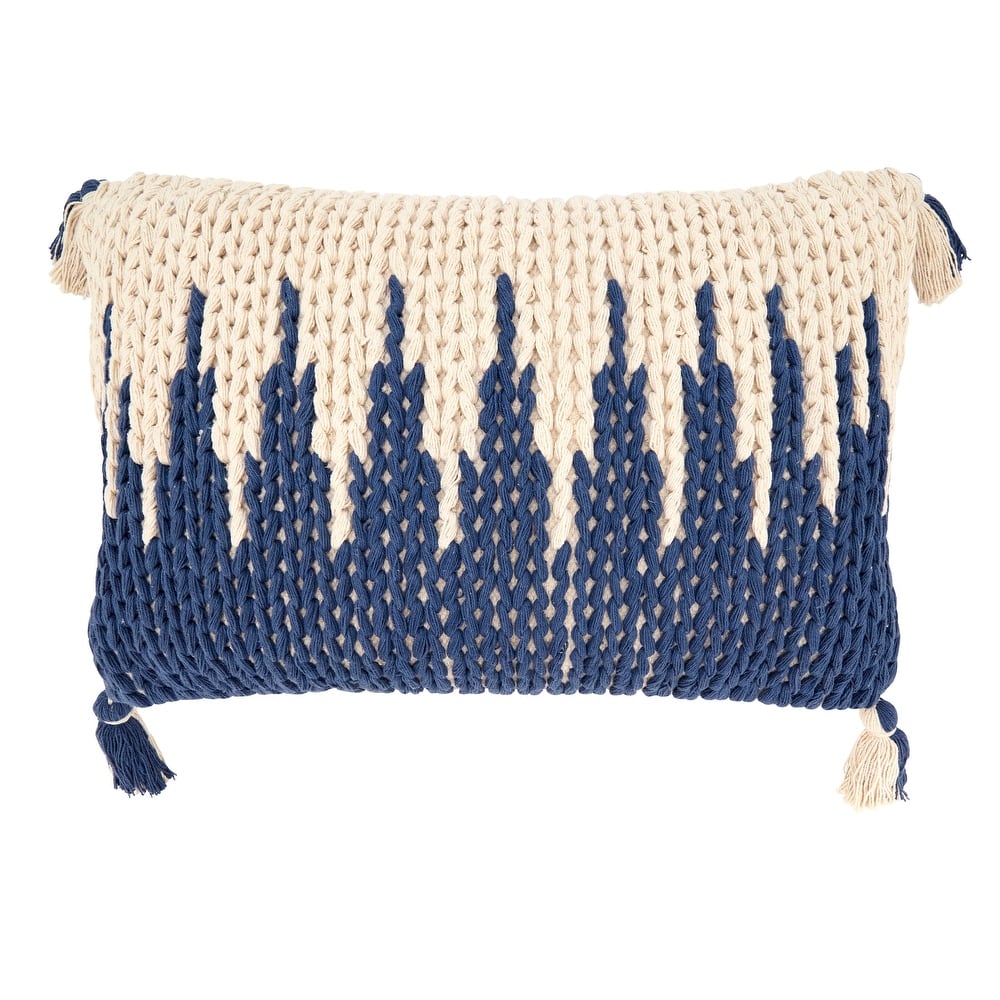 Knitted Zig Zag Fringed Throw Pillow