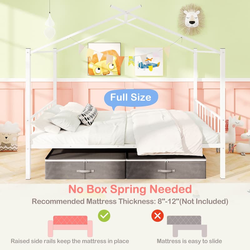 Gymax Full Size Metal House Bed w/ 2 Fabric Drawers Heavy-Duty