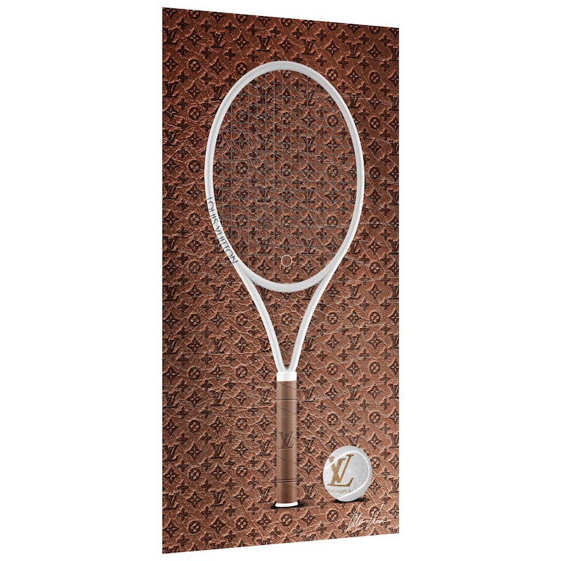 "L Vibes Racquet" Frameless Free Floating Tempered Glass Panel Graphic Wall Art