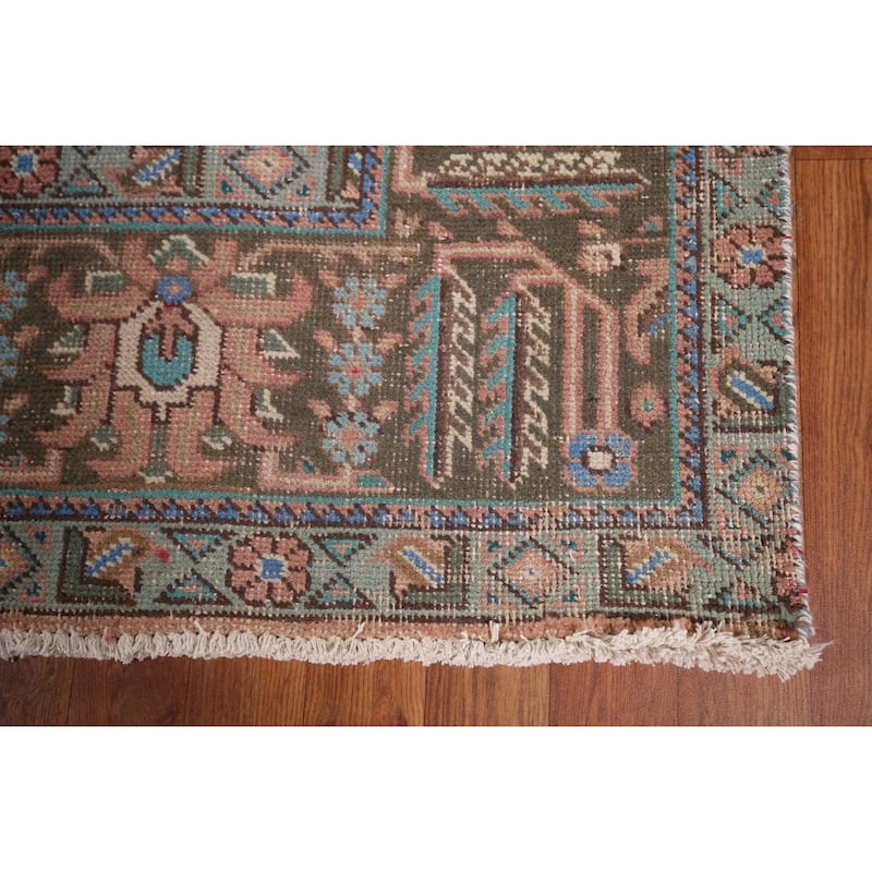 Pink Geometric Tabriz Persian Vintage Rug Hand-Knotted Wool Carpet - 9'7" x 12'10"