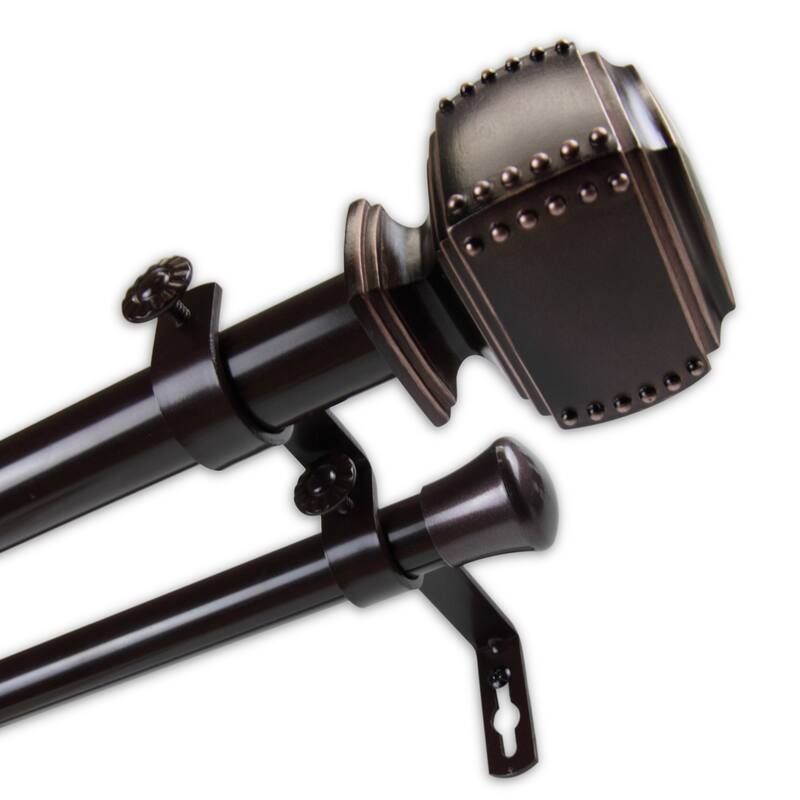 InStyleDesign Xavier 1 inch Diameter Adjustable Double Curtain Rod - 160 to 240 inches - bronze