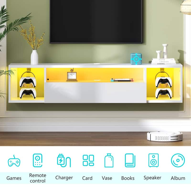 TV Gaming Console with Hidden Storage Cabinet - White