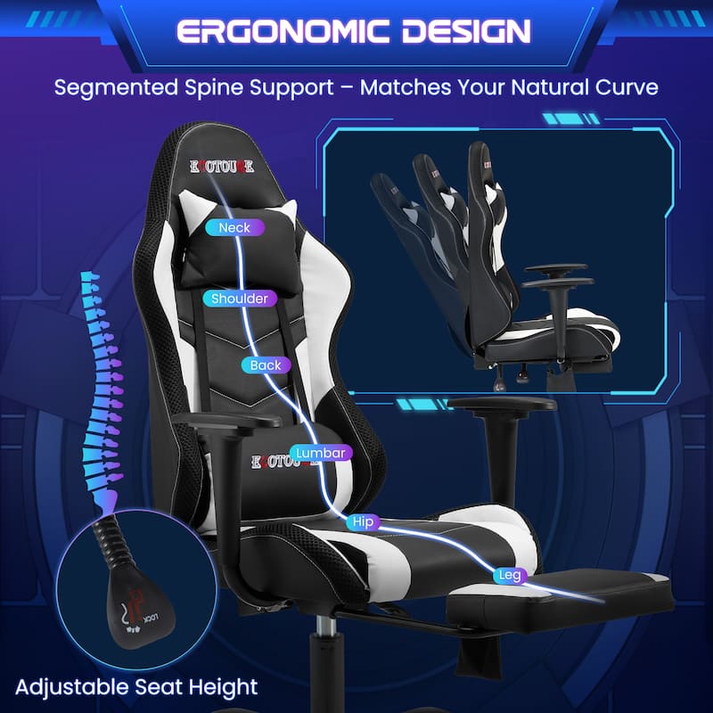 EROMMY RGB LED Gaming Chair with Massage Lumbar Support & Footrest, Ergonomic Reclining Computer Chair for Adults