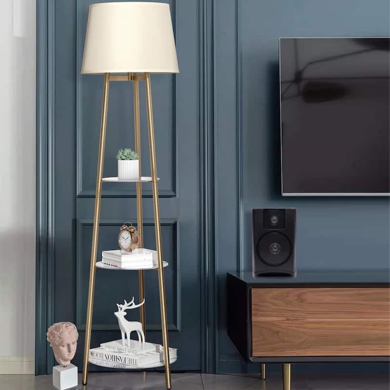 Mid Century Tripod Led Floor Lamp with 3 Tier Display Shelves