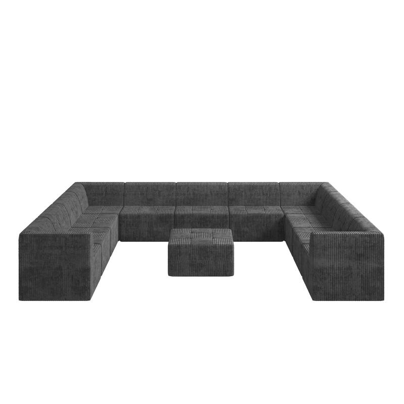 Roomfitters U-Shape Modular Sectional Sofa, Oversized Corduroy Sleeper Couch, Modern Space-Saving Design for Living Room