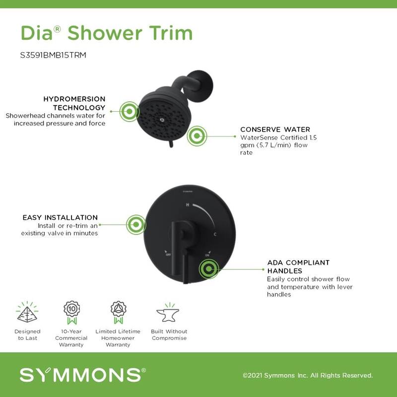 Symmons S3591B15TRM Dia HydroMersion Shower Only Trim Package with 1.5