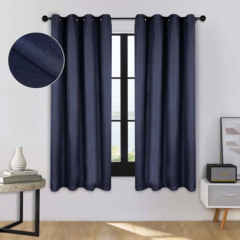 Superior Linen Washable Room Darkening Curtains, Set of 2 Panels - 52" x 63" - Navy Blue