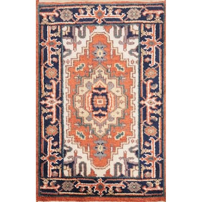 Hand Knotted Oriental 100% Wool Carpet Traditional Medallion Oranges & Rust Heriz (serapi) Area Rug - 3' 0'' X 2' 0''