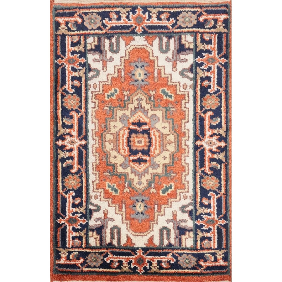 Hand Knotted Oriental 100% Wool Carpet Traditional Medallion Oranges & Rust Heriz (serapi) Area Rug - 3' 0'' X 2' 0''