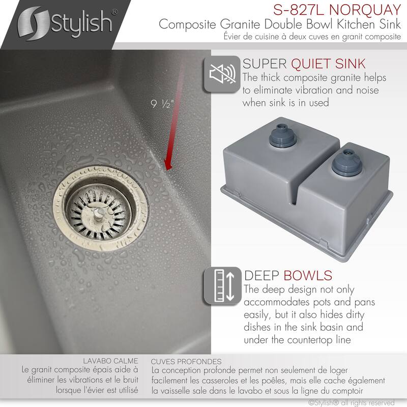Dual mount 27" Composite Granite Double-Bowl Kitchen Sink S-827