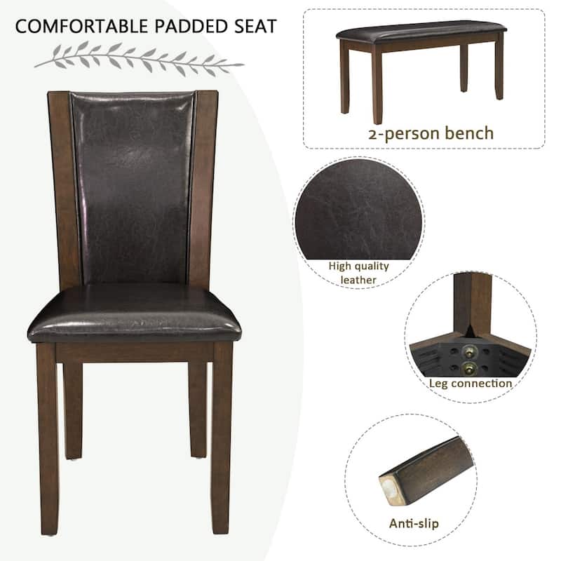 Farmhouse Rustic Style Wooden Dining Table Set with Upholstered Chairs