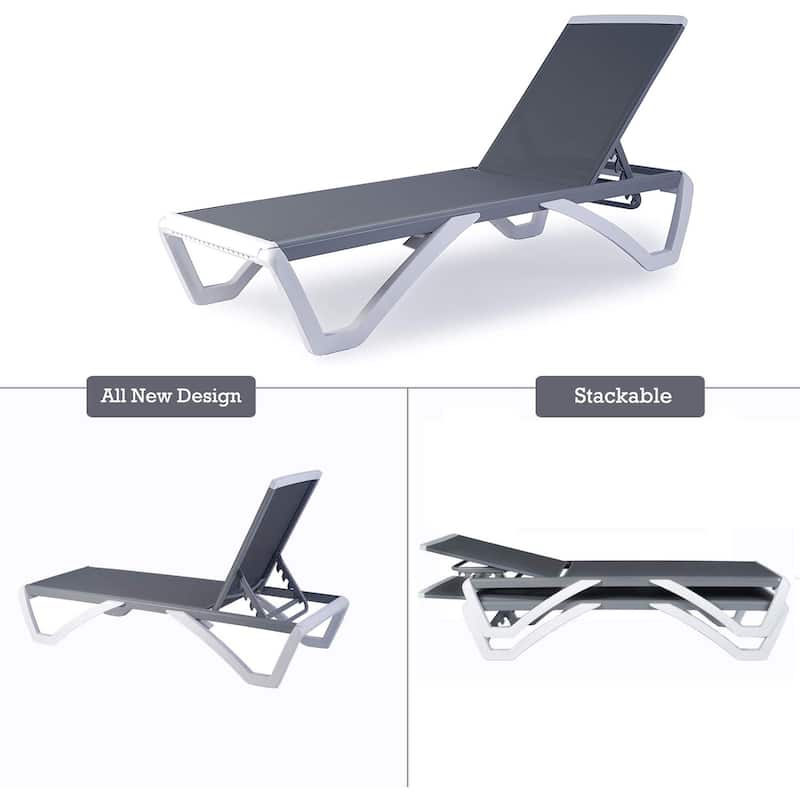 Kozyard Alan Full Flat Aluminum and Polypropylene Resin Legs Patio Reclining Adjustable Chaise Lounge