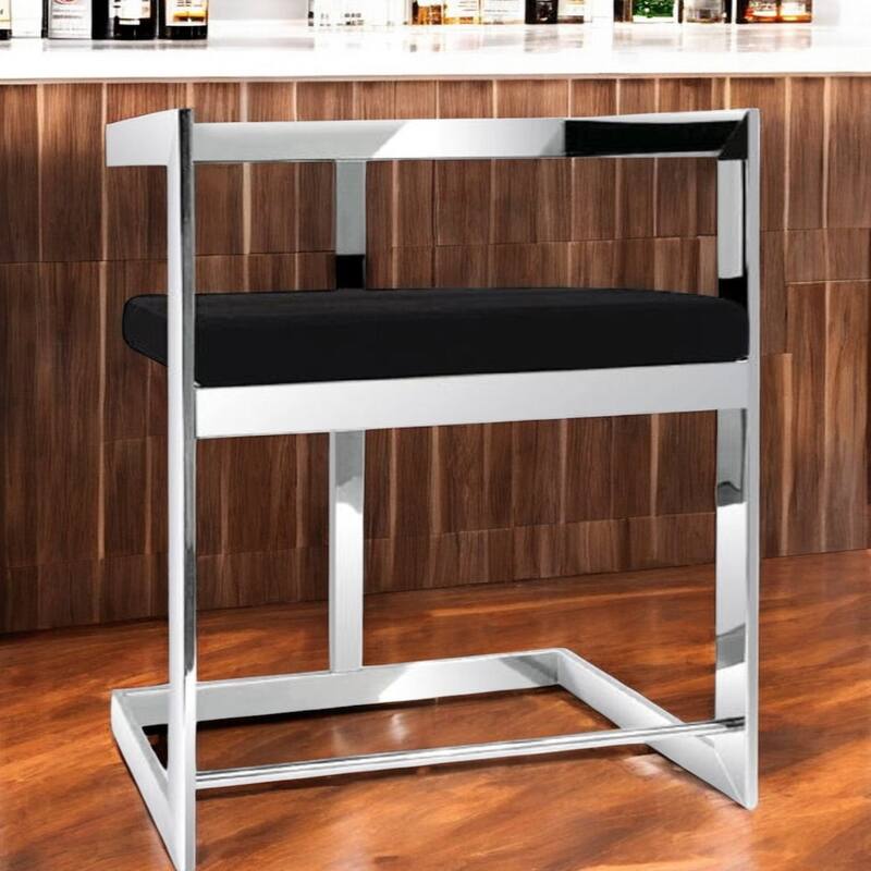 Velvet Stainless Steel Low Back Bar Chair with Armrests and Footrest