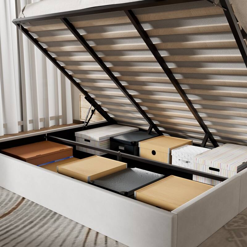 Plywood Frame Upholstered Platform Bed with Lift-up Storage
