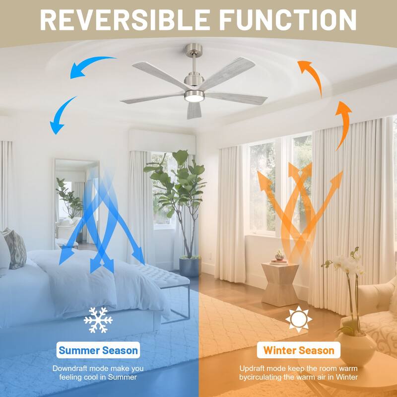 52" Solid Wood Noiseless Ceiling Fans with Dimmable LED Light Optional and Remote, 6-Speed Reversible DC Motor,Smart Optional