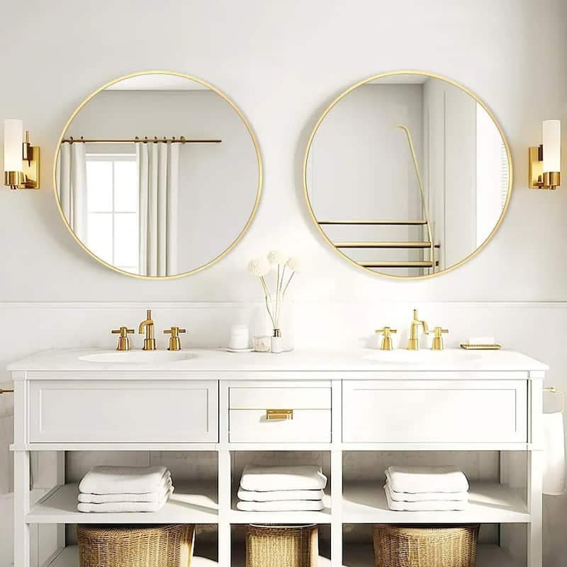 Modern Bathroom Wall Mounted Round Vanity Mirror - 24x24 - Brushed Gold 2Pack