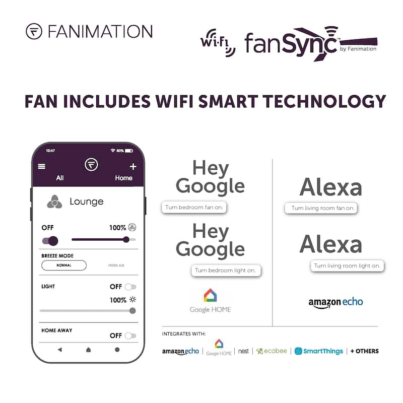 Fanimation Wrap Custom Indoor/Outdoor Smart Ceiling Fan DC Motor with Remote - Matte Greige