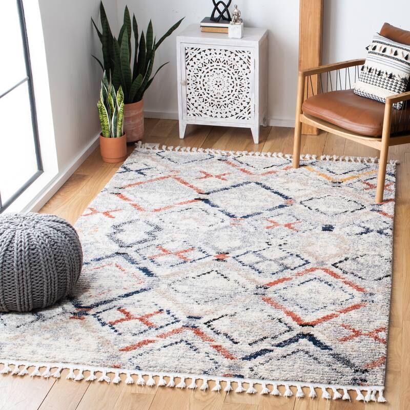 SAFAVIEH Morocco Ilo Boho Tassel Rug - 2' x 5' - Grey/Navy