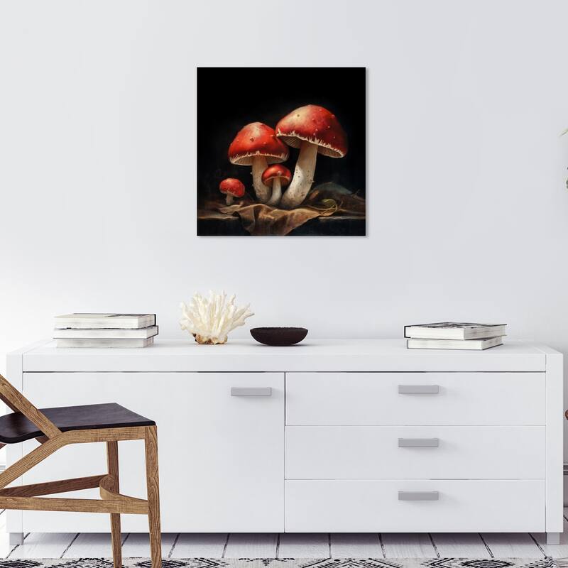Wynwood Studio Canvas Floral and Botanical Mushroom Family Matters Red and Dark Brown Traditional Wall Art Canvas Print - 20 x 20