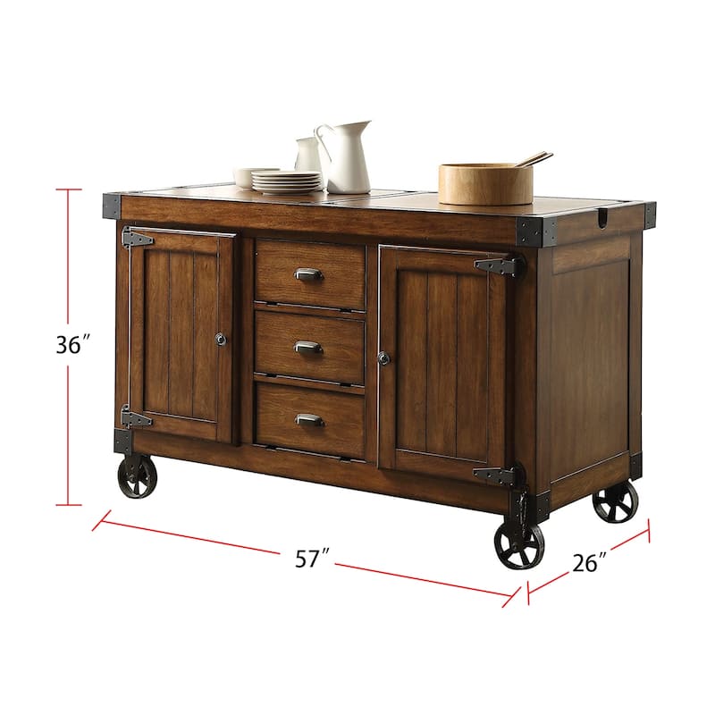 Kitchen Cart with 3 Drawers in Antique Tobacco