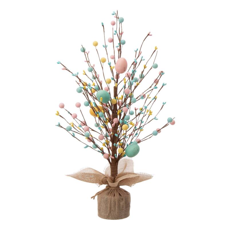 Glitzhome Easter Table Tree with Eggs Lavender Top Hat Decoration for Spring Party Supplies Props