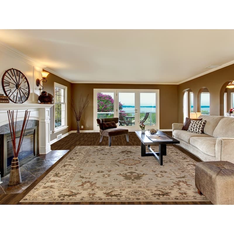 Earth Tone Oushak Indian Area Rug Hand-Knotted Floral Wool Carpet - 9'0"x 11'10"