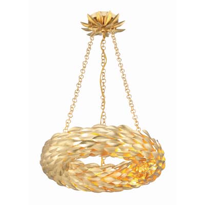 Broche 6 Light Antique Gold Chandelier - 18"W x 3.75"H x 18"D