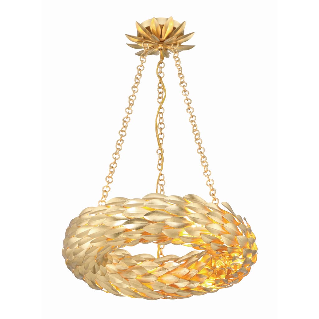 Broche 6 Light Antique Gold Chandelier - 18"W x 3.75"H x 18"D